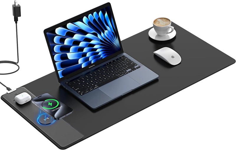 TopMade Wireless Charging Mouse Pad, Gaming Mousepad Home Office Large Desk Pad with Ultra-Smooth Surface, Non-Slip Base, Waterproof Keyboard Mat (Includes 20W PD Power Adapter & 6.56ft Woven Cable) - Image 1
